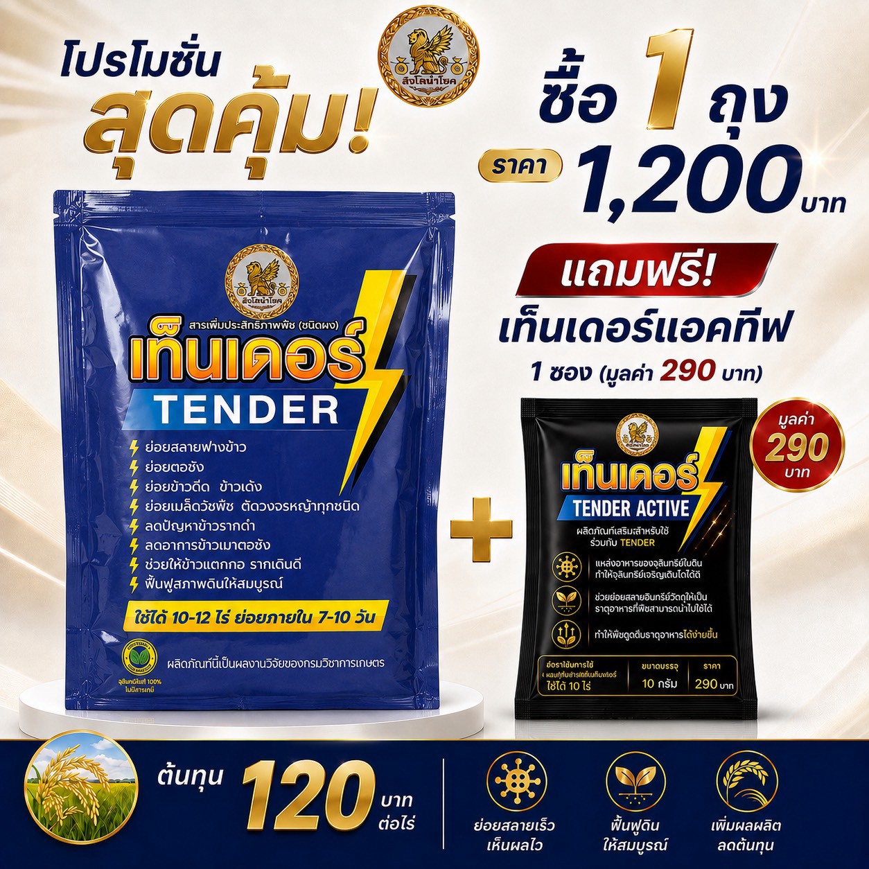 โปรโมชั่นเท็นเดอร์ซื้อ 1 ถุง ราคา 1,200 บาท