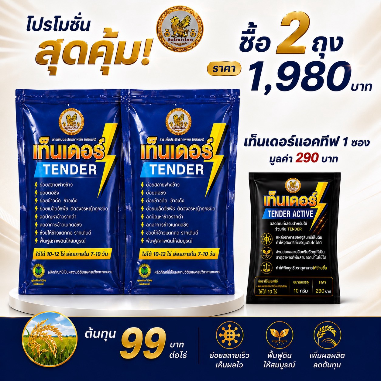 โปรโมชั่นเท็นเดอร์ซื้อ 2 ถุง ราคา 1,980 บาท